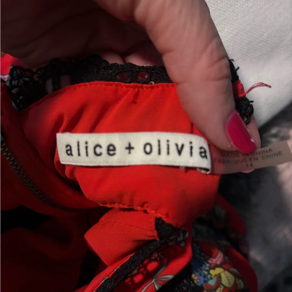 Alice + Olivia Red and Black Floral Maxi Dress EUC size 14 - Picture 7 of 10
